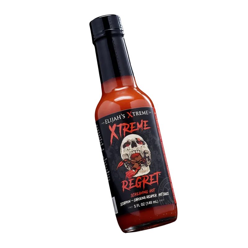 Elijah's Xtreme Regret hot sauce, Carolina Reaper and Trinidad Scorpion