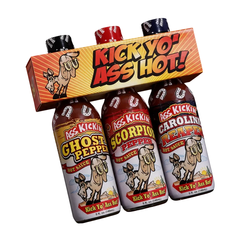 Kick Yo' hot sauce gift set with ghost pepper and scorpion sauce