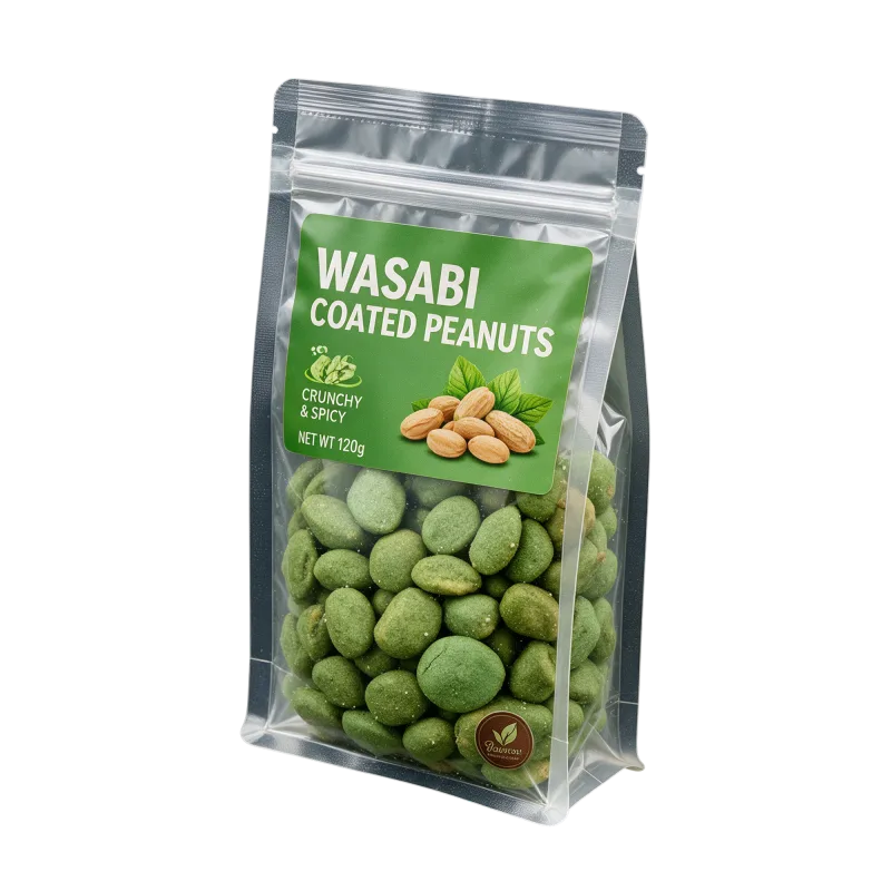 Wasabi coated peanuts, crunchy and hot